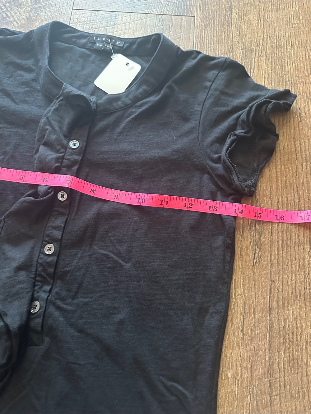 Theory Black Short-Sleeve Ruffle-Front Tee - Picture 3 of 6